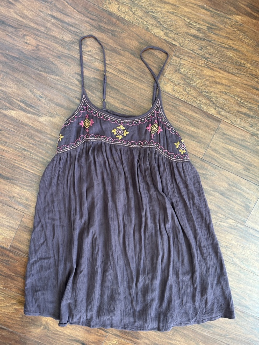 NATURAL LIFE Plum Floral-Embroidered Spaghetti-Strap Camisole Dress